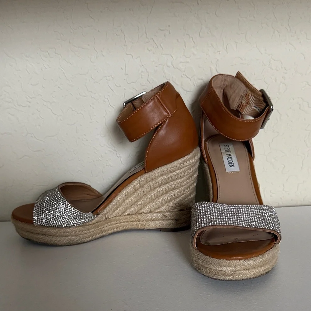 Steve Madden Tan and Silver Wedge Sandals